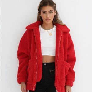 Pretty Little Thing Red Teddy Coat